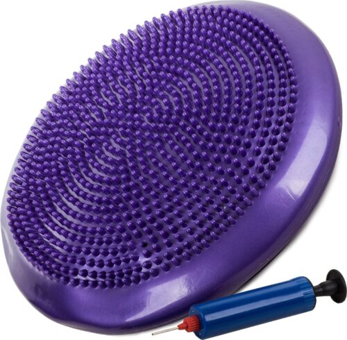 Playos® - Wiebelkussen - 32 cm - Paars - met Pompje - Balanskussen - Kinderen en Volwassenen - Sensomotorisch Kussen -Ergonomisch Zitkussen - Trainingskussen