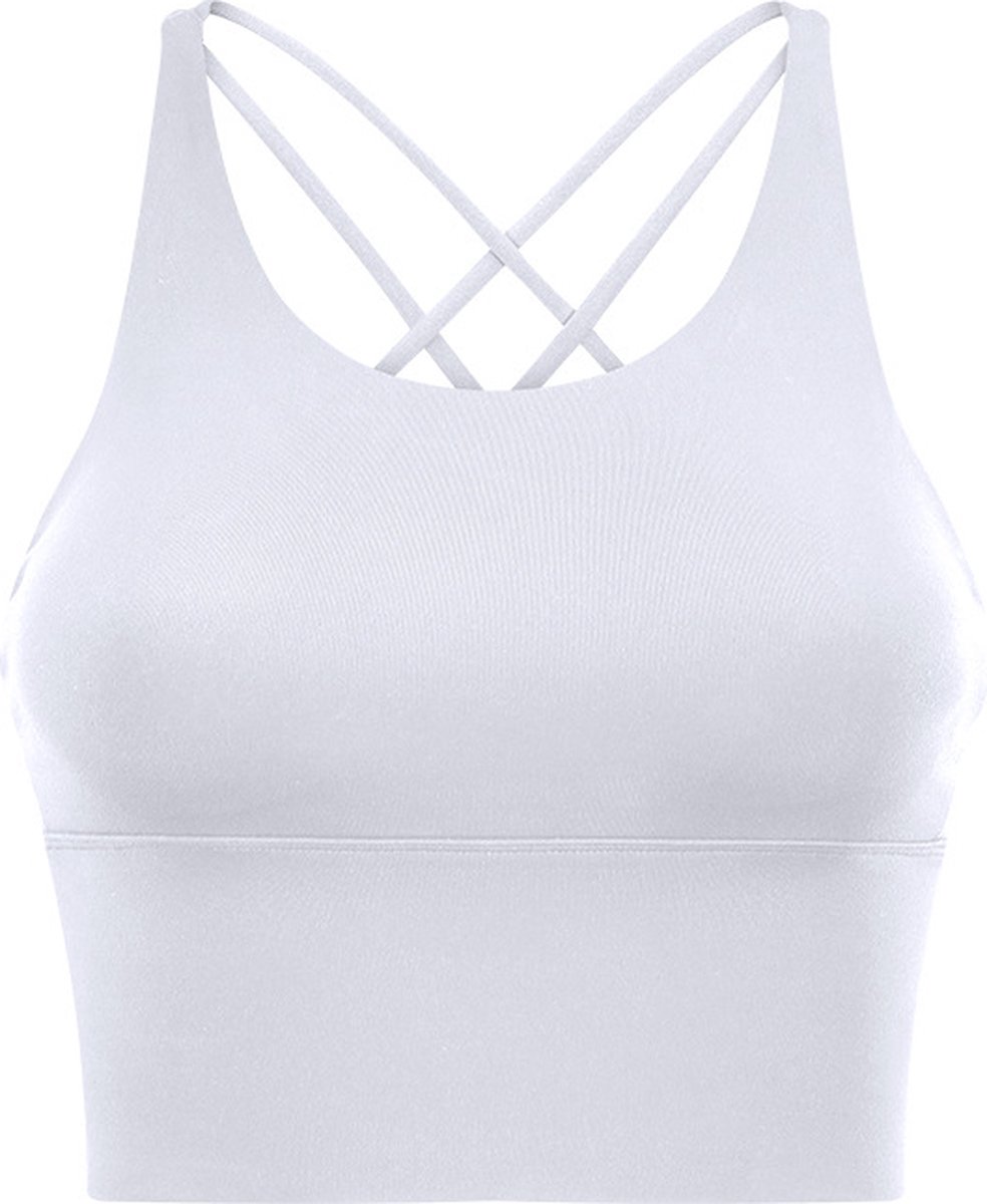 PureSquare - crop top - sportbh - Sport top - Sporttop - Wit - maat M - vaste bh cups - fitness - sport - yoga