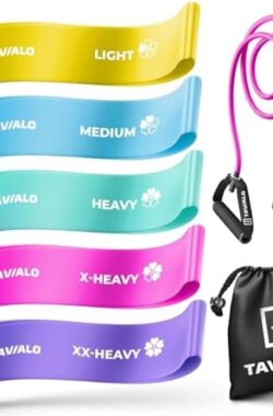 Selbro ® 5-delige set weerstandsbanden + expander voor krachttraining, spieropbouw, crossfit, yoga en fysiotherapie