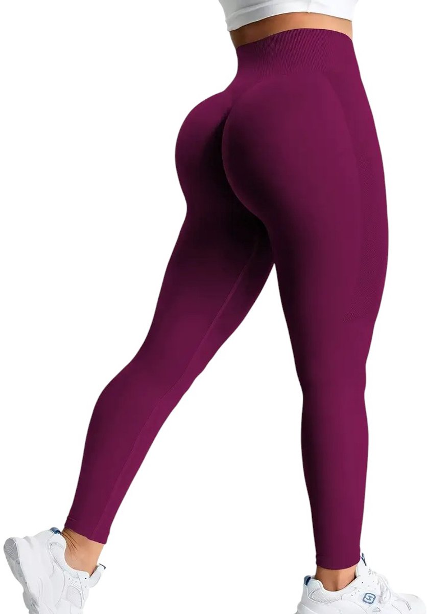 Sportlegging - Zachte Stof - Super Comfortabel - Elastisch - Hoge Taille - Meerdere Kleuren - Aansluitend - Yoga Broek - Tweede Huid - Ademend - Stretch - Leggings - Met Buikcontrole - Donkerrood - Roodpaars - Burgundy - Maat XS