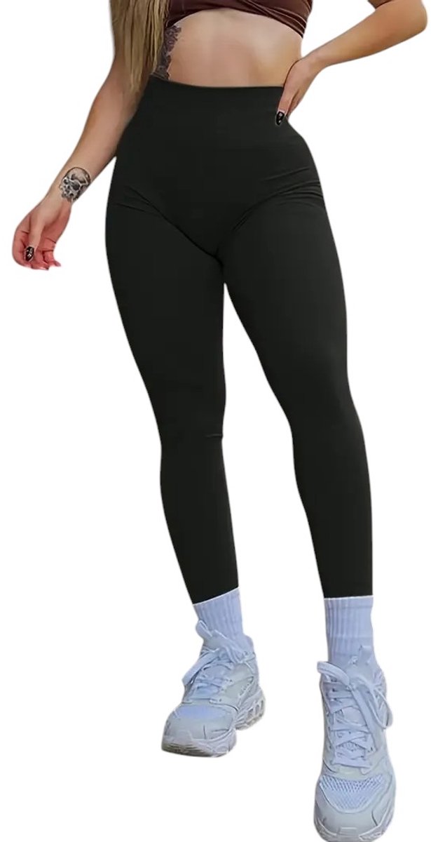 Sportlegging - Zachte Stof - Super Comfortabel - Elastisch - Hoge Taille - Meerdere Kleuren - Aansluitend - Yoga Broek - Tweede Huid - Ademend - Stretch - Leggings - Met Buikcontrole - Zwart - Maat L