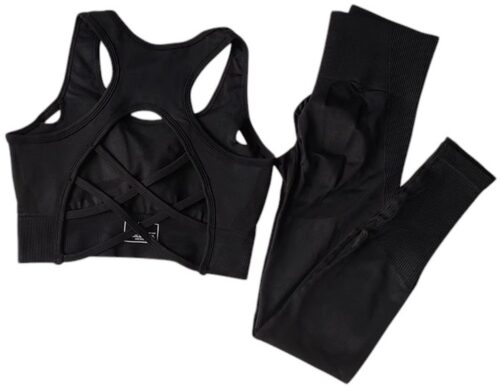 Stijlvol Naadloos Dames Trainingsset - Sportset - Compleet - Sportlegging - Sports BH - Hoge Taille Legging - Sportkledingset - Zwart - Maat M