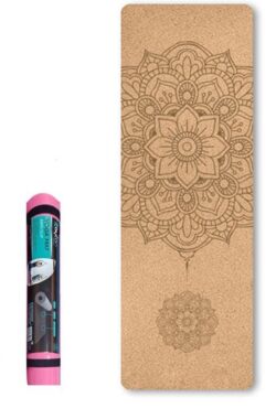 TDR – Yoga mat met tas- Natuurlijk kurk en TPE – vrij van schadelijke stoffen, hypoallergeen en 100% (biologisch) afbreekbaar – zeer geschikt voor Yin Yoga en Kundalini Yoga met draagtas en draagband- 183x66x0,5 cm – Mandala bloem