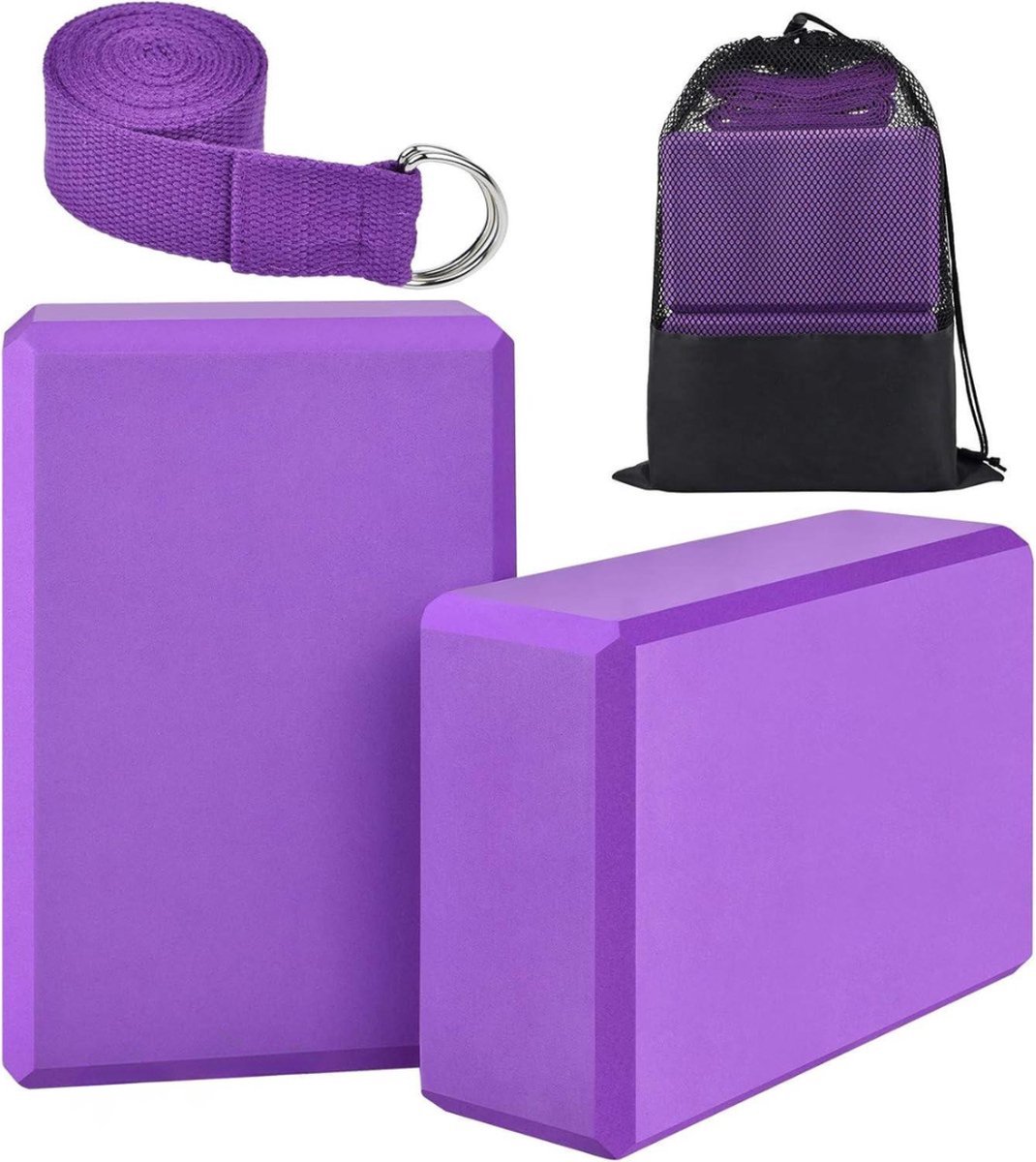 Yogablokken - 2 stuks - EVA-schuim - Met riem en tas - Voor yoga pilates en stretching