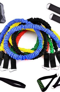 11-delige set weerstandsbanden – deuranker – enkelriemen – schuimrubberen handgrepen – draagtas – high-performance – nylon beschermhoezen – fitnessbanden