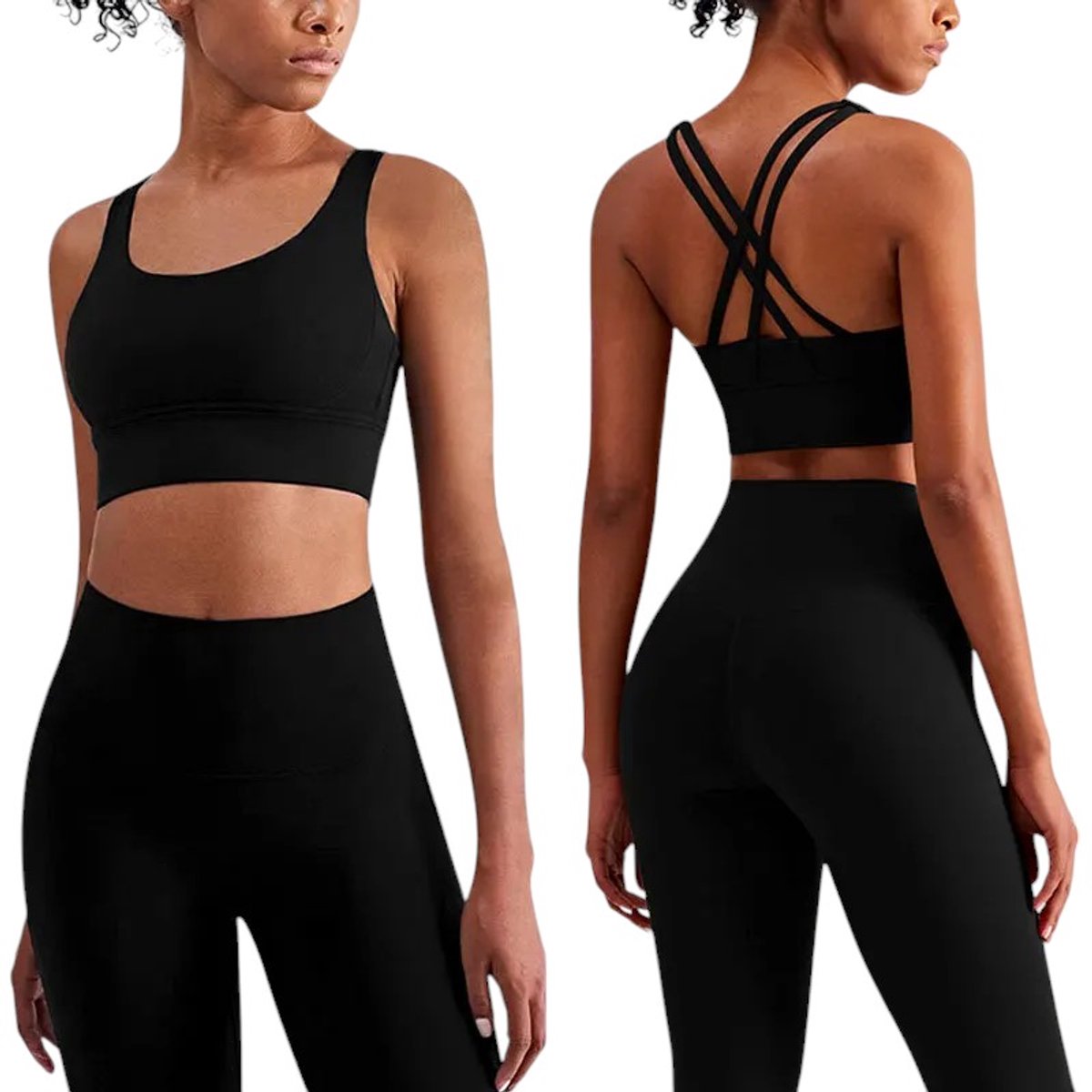 2-Delige Yoga & Fitness Set - Sportlegging - Sport BH - Stevig - Schokbestendige Sport-BH - Hoge Taille Legging - Cross Back Design - Meerdere Kleuren - Zwart - Maat S