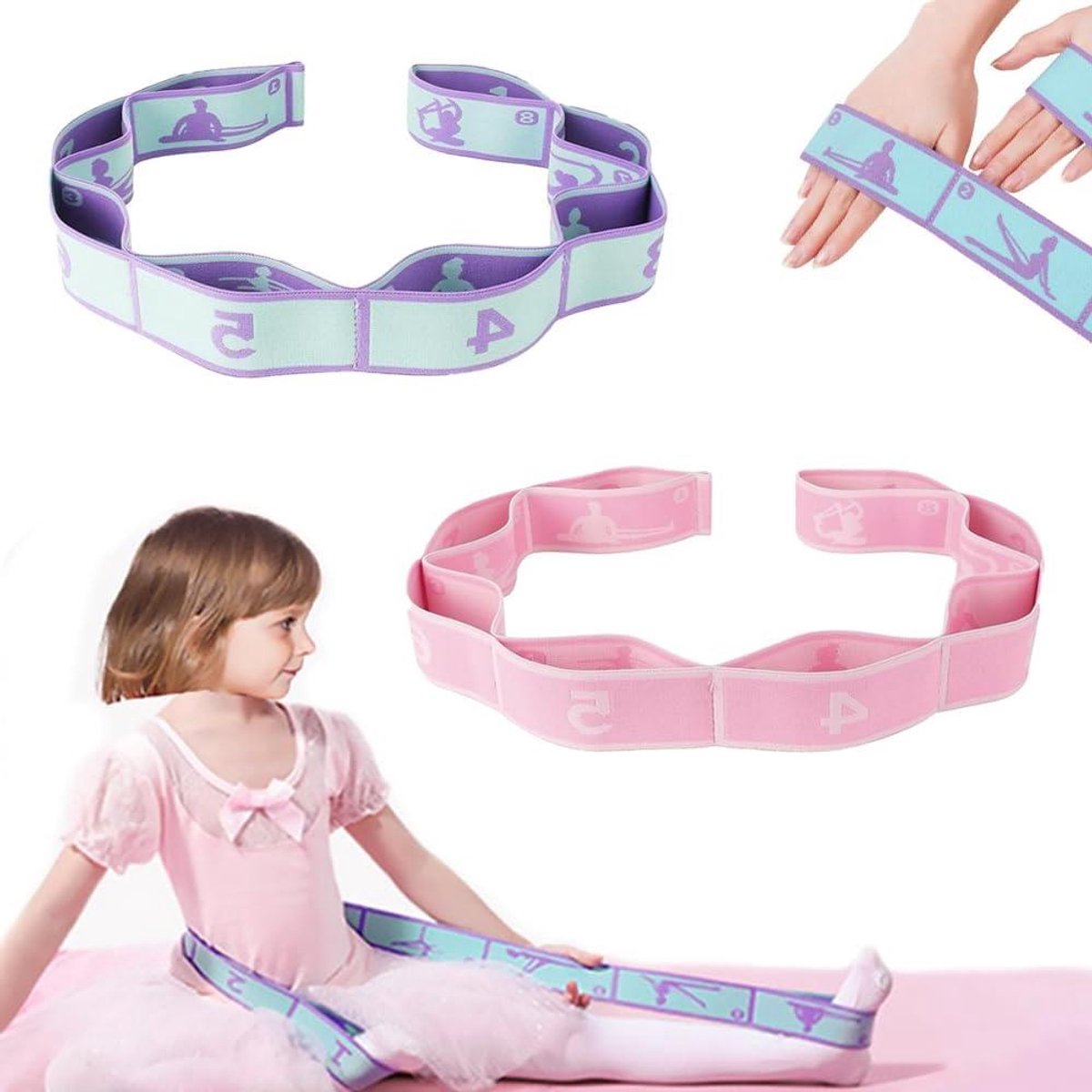 2 stuks Yoga Stretchband met 8 lussen - Gymnastiek Stretcher Beenstretcher Riemen