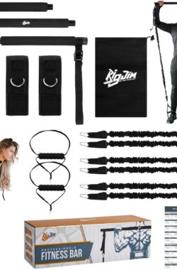 Bigjim Fitness Bar – Tot 120KG Verstelbaar – Inclusief training programma’s – Duurzaam – Compact – Pilates Bar Set – Pilates Stick – Fitness Elastiek – Resistance Band Set – 95CM lang