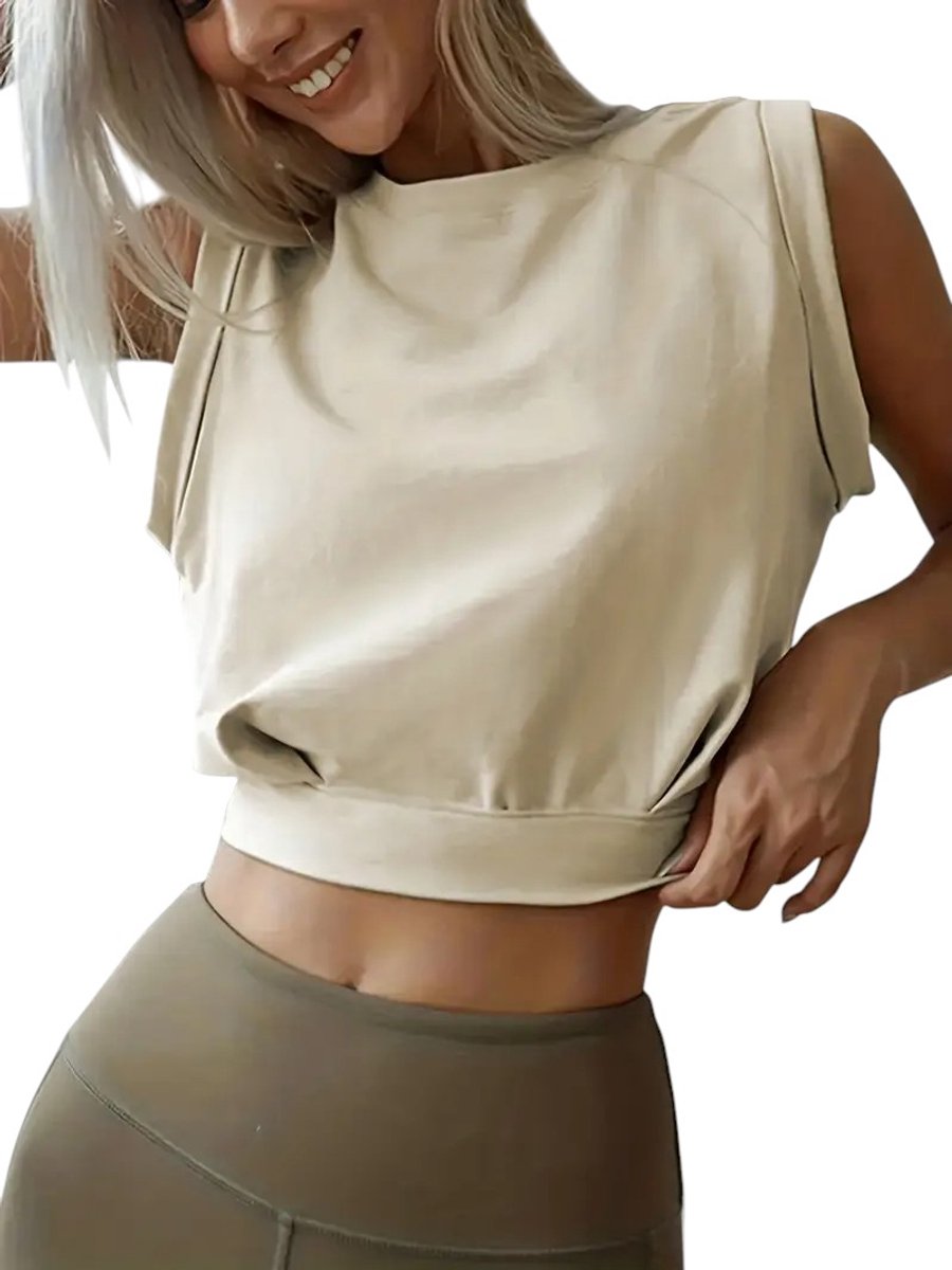 Dames Crop Tanktop - Modieuze Sport & Casual Top - Stijlvol - Loszittend - Crop Top - Sporttop - Abrikoos - Beige - Maat M