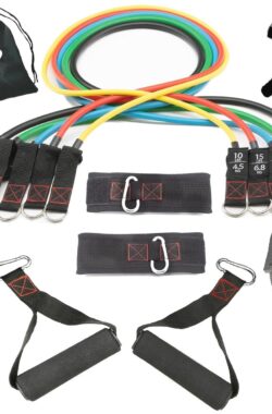 Elastische Weerstandsbanden Set voor Fitness en Bodybuilding – Oefenbanden voor Thuis – Compleet met Enkelbanden, Handgrepen en Deuranker – 100 en 150 Lbs