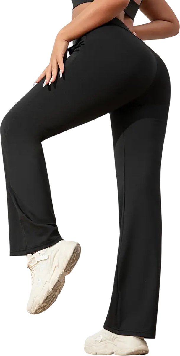 Flared Broek - Legging - Let op: Minder geschikt voor lange vrouwen - Yoga Broek - Casual - Met Zakken - Dames - Sportief - Stijlvol - Rekbaar - Hoge Taille - Sport - Fitness - Flared Pocket Pants Wijd - PETIT - Maat XL