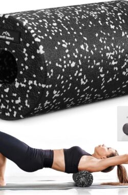 Foamroller 30 cm (119 inch) – massageroller gemiddelde hardheid spieren yoga pilates rugspierrollen – zwart wit met draagtas