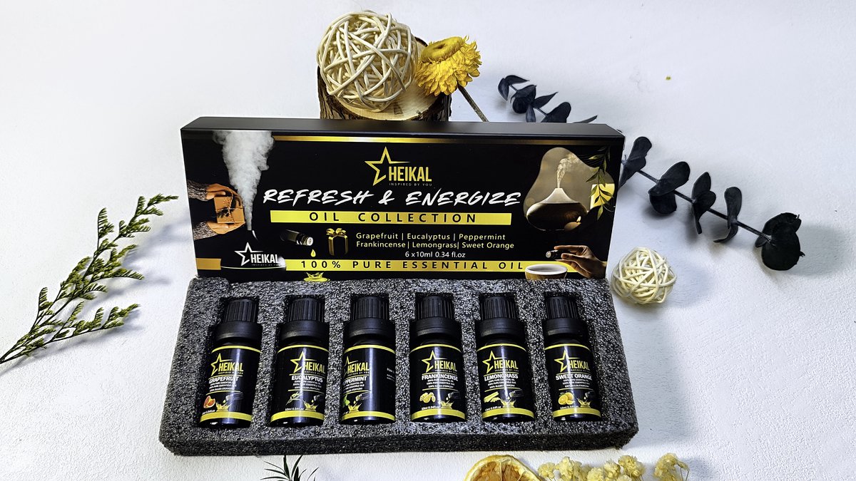 HEIKAL Refresh & Energize Etherische Oliën Collectie 100% Pure Etherische Oliën voor Diffuser | Verhoog je stemming, Verminder stress & Verfris je ruimte