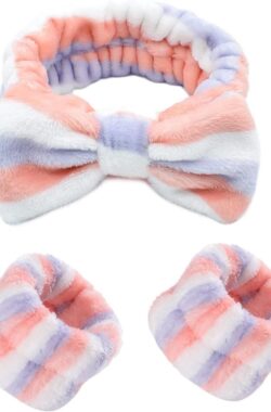 Hoofdband met cosmetische hoofdband, zachte elastische haarband en polsband (set van 3)