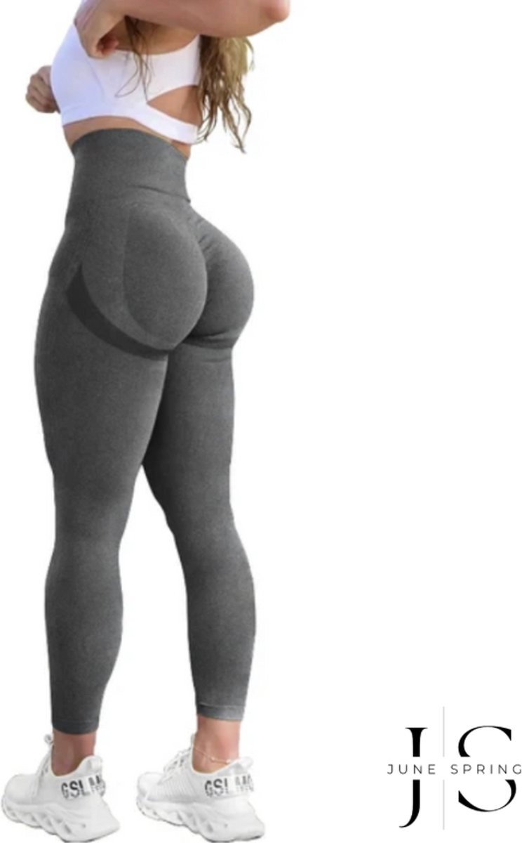 June Spring Sportlegging - Maat L/Large - Kleur Grijs - Dames Sportlegging - Sportbroek dames - Push up - Shape Legging - High Waist - Fitness Legging - Yoga Pants