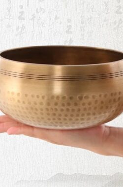 Klankschaal – Soundbowl – Handpan – Koper – 8 cm – Aanstrijkhout met leer – Handgemaakt – Yoga – Meditatie – Budhha – Chanting Bowl – Tibetaanse Klankschaal