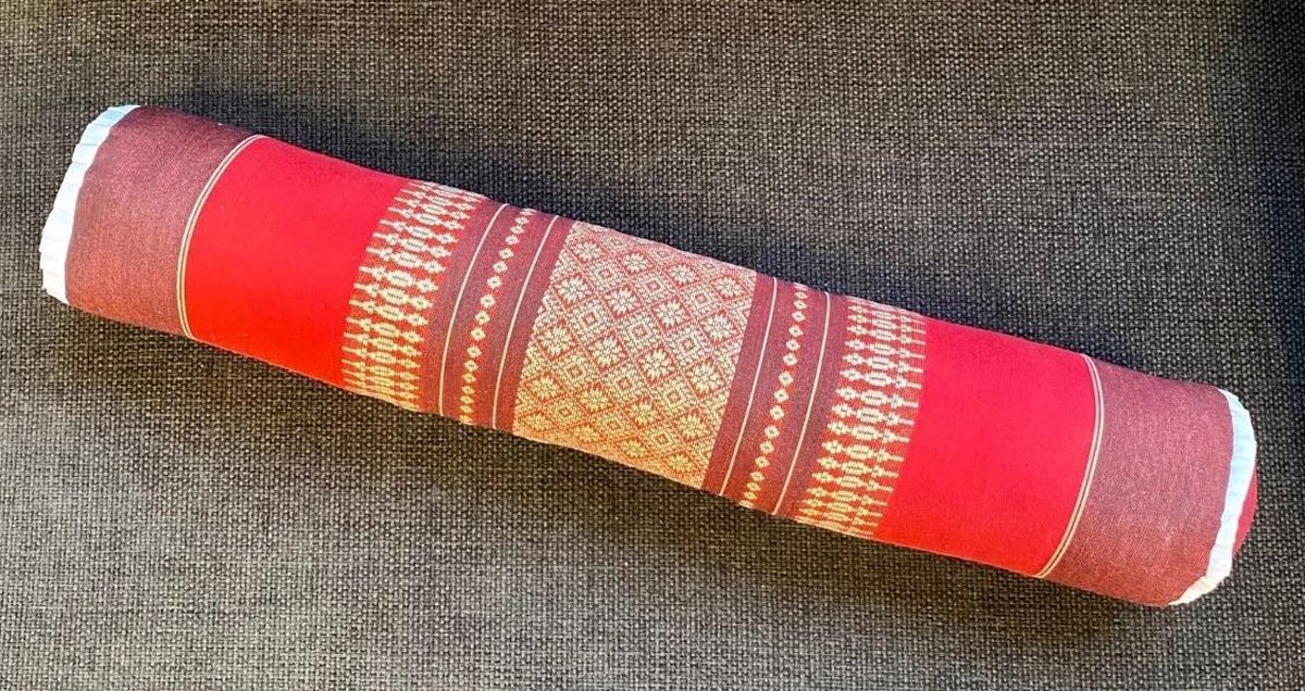 Knierolkussen - Bolster mini Yoga en meditatie - Kapok - Thais design - Bordeaux rood (8x8x50cm)
