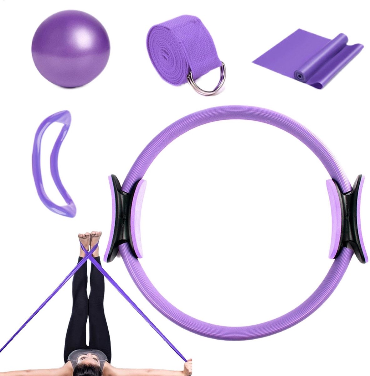 Kraftverdia® - Pilates Ring - Weerstandsbanden - Pilates bal - Yoga ring set - Accessoires voor Thuisgymnastiek - Ideaal voor fitness en flexibiliteitsoefeningen - Complete Lichaamsverstevigingsset
