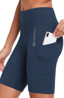 Marrald High Waist Pocket Shorts – Biker Yoga Hardlopen Korte Legging Broek Dames Fitness Sportlegging – Blauw XXL