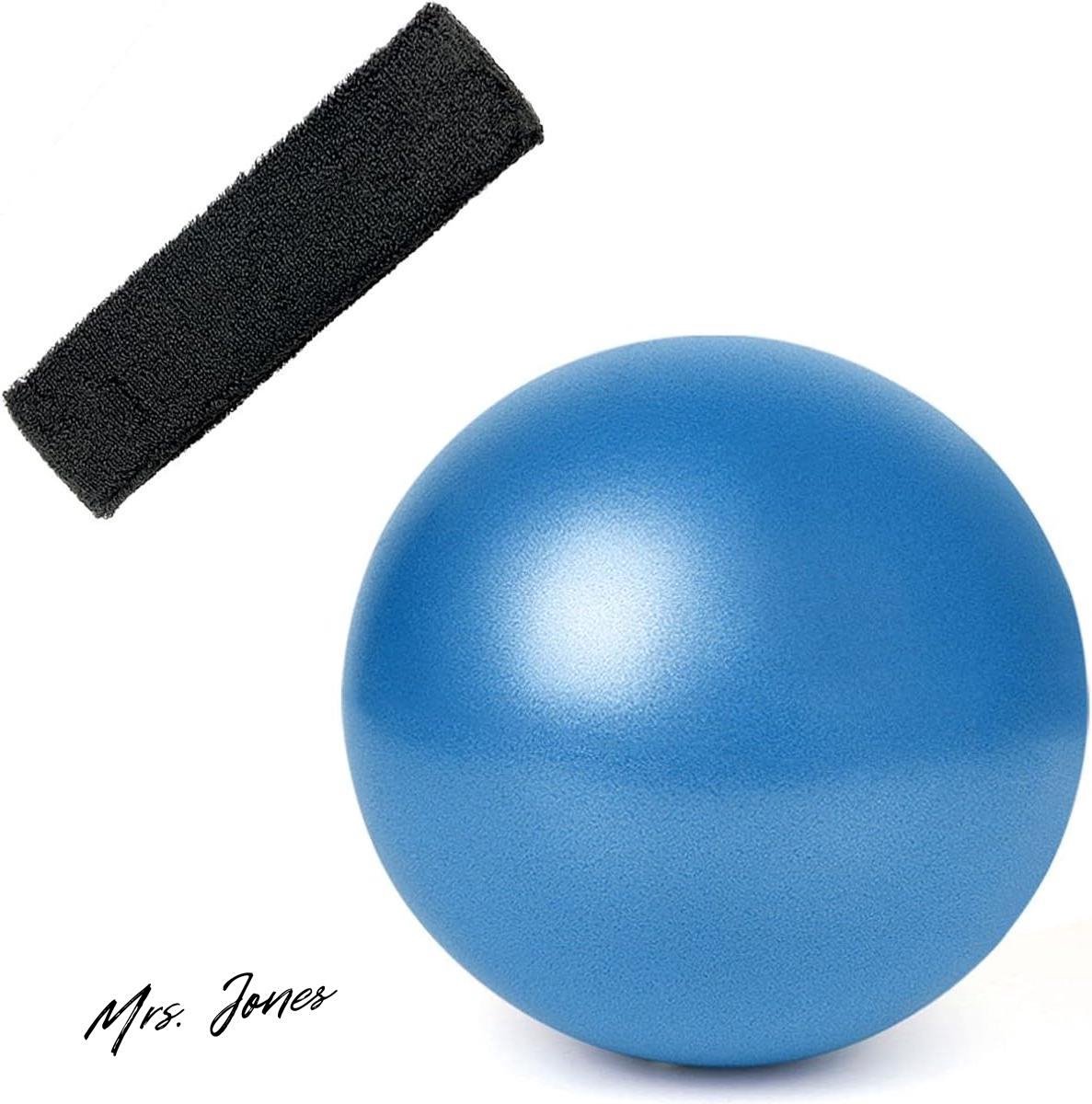 Mrs. Jones 25-cm Blauwe Pilates Yoga Bal Zweet Absorberende Zwarte Hoofdband Haarband Microfoon Buis Bal Balans Fitness Bal Gymnastiek Bal Training Verbeterd Evenwicht (Kantoor Thuis Sportschool) .