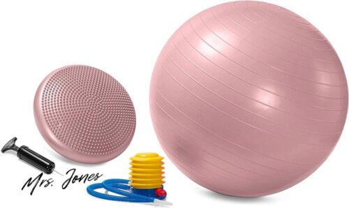 Mrs. Jones Premium Collection Evenwichtskussen - Oefenbal + Wiebelkussen - Met Luchtpomp - Rugspiertraining - Yoga