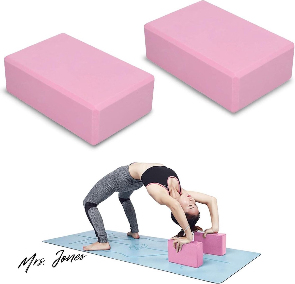 Mrs. Jones Premium Collection Yoga Blok 2 stuks - Lichtgewicht - High Density Foam - Roze - Oefening Pilates Meditatie .