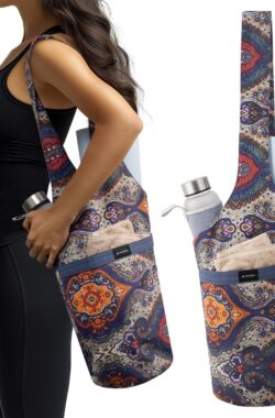 Navaris grote yoga mat tas – Yogatas voor yoga accessoires – Yogamat tas – Ook voor pilates of meditatie – Yoga schoudertas van 100% katoen