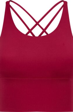 PureSquare – crop top – sportbh – sportbeha – sporttop dames – sport top dames – sportkleding dames fitnesskleding – yogakleding – Framboos Rood – maat M – vaste bh cups – fitness – sport – yoga