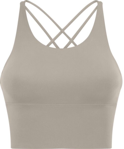 PureSquare - crop top - sportbh - sportbeha - sporttop dames - sport top dames - sportkleding dames fitnesskleding - yogakleding - Grijs / Bruin - maat XL - vaste bh cups - fitness - sport - yoga