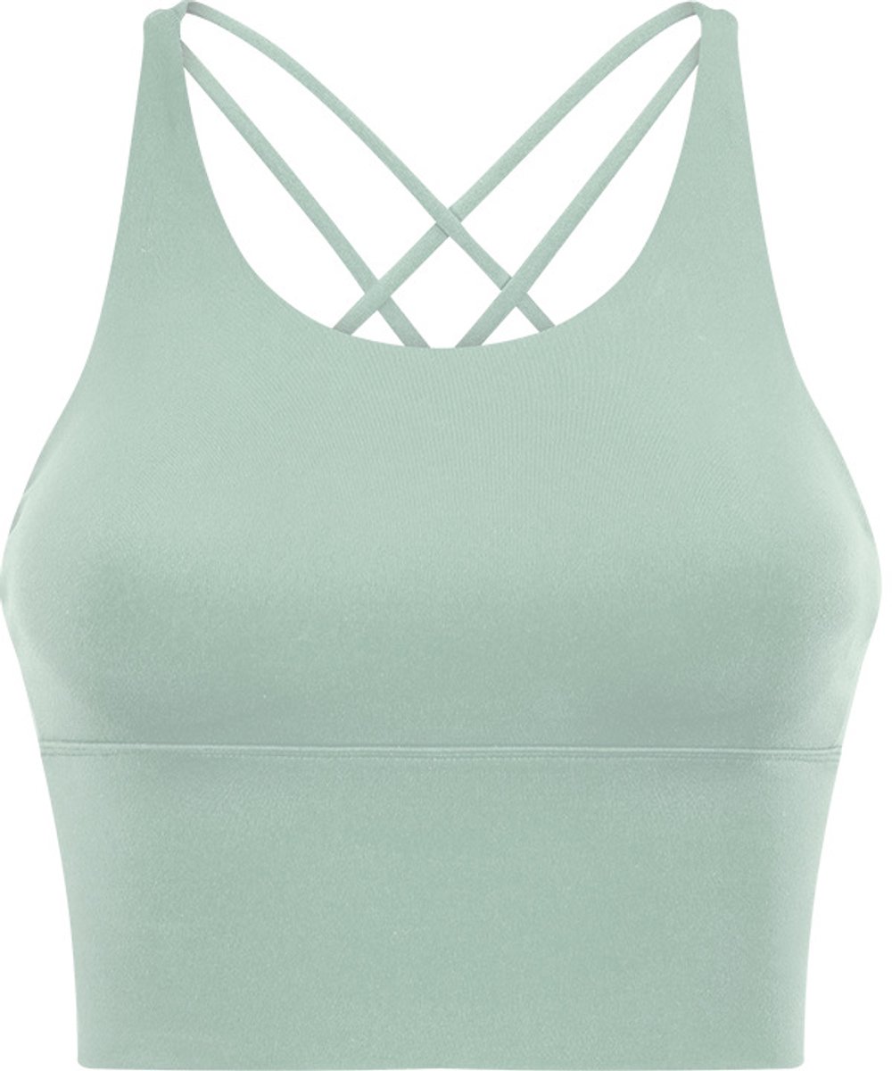 PureSquare - crop top - sportbh - sportbeha - sporttop dames - sport top dames - sportkleding dames fitnesskleding - yogakleding - Lichtgroen - maat L - vaste bh cups - fitness - sport - yoga