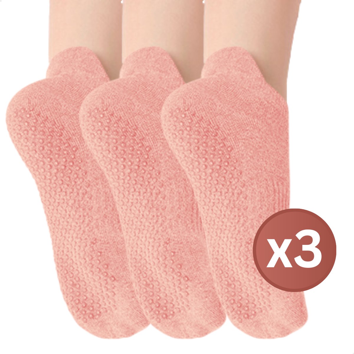 RENALUX - Yoga Sokken Antislip Dames - Antislip Sokken Dames - Pilates Sokken - Anti Slip Sokken - Huissokken met Antislip Dames - Roze, Roze & Roze - Set van Maarliefst 3 Paar