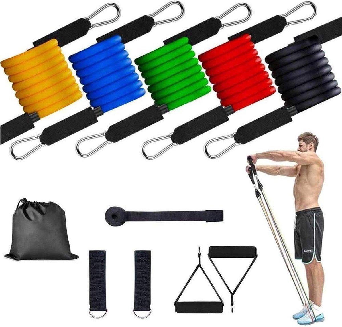 Resistance Band Set - Fitness Elastiek Set - Weerstandsbanden - Weerstandsbanden Set - Workout Set Met Handvatten, Enkel Straps en Deuranker