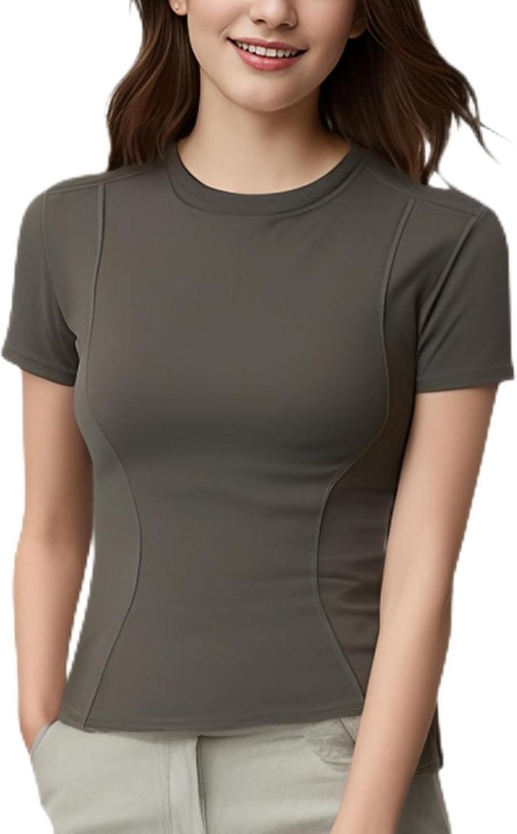 Short Sleeve Sports T-Shirt - Breathable Athletic Running Gym Yoga Top Fitness - Women's Workout Tops - M Size Grey