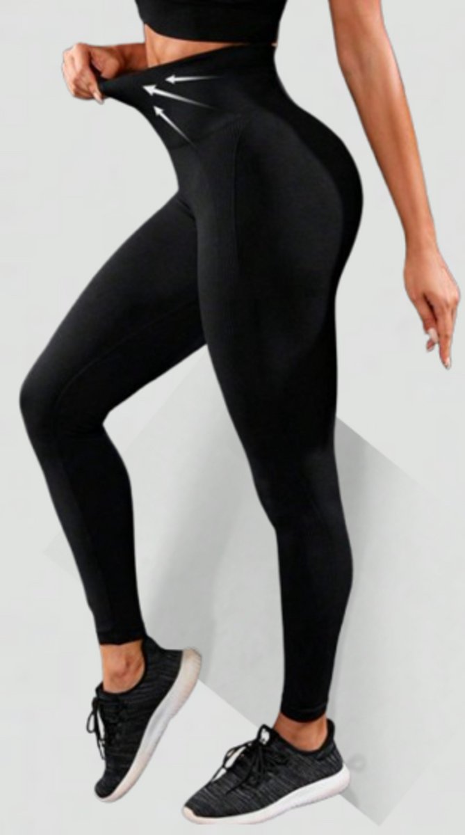 Sport Studio - Sportlegging - High Waist - Maat 38 - Maat M - Zwart - Push Up - Shape Legging - Sportbroek - Sportkleding Dames - Yoga Kleding - Hardloopbroek - Hardlopen - Sportschool - Zumba - Squat Proof - Tiktok/Instagram legging
