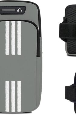 Sportarmbandtas met hoofdtelefoonvak voor mobiele telefoon – hardloop armband grijs .