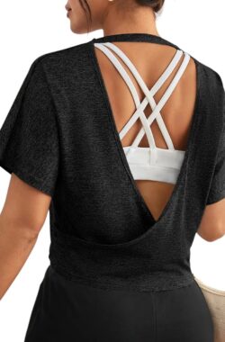 Sporttop met Open Rug – Losse Pasvorm – Korte Mouwen – Comfortabel – Stijlvol – Luchtig – Yoga & Training – Fitness Top – Zwart – Maat L