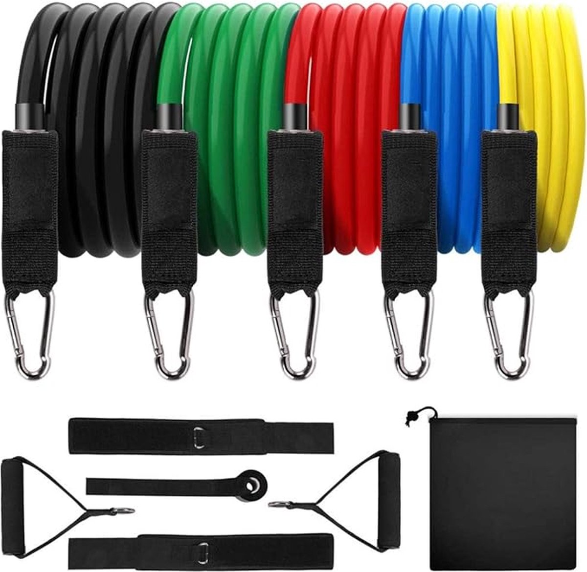 Weerstandsbanden Met Handvatten- Resistance Band Set- Fitness Elastiek- Weerstand Banden Set- Enkelbanden- 11 Stuks- Draagtas