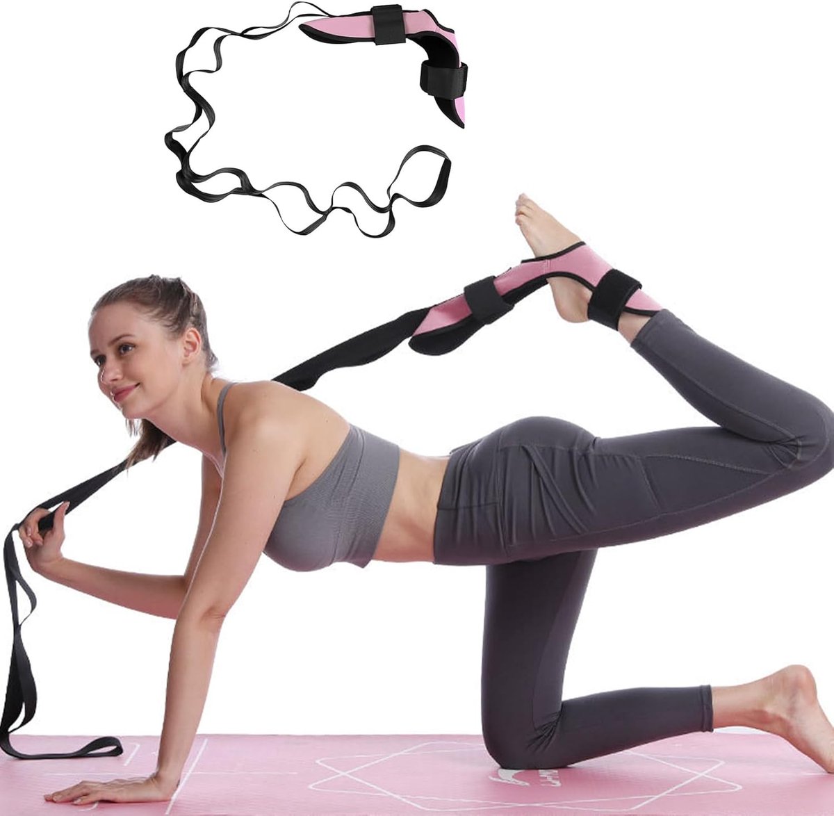 Yoga Trainingsriem - Met 6 Verstelbare Lussen - Voor Het Strekken Van Benen Beenspieren - Bevorderen Lenigheid En Relaxen - Blessure Herstel Ondersteuning - Yoga Stretching Strap - Beenstrekkerband - Roze