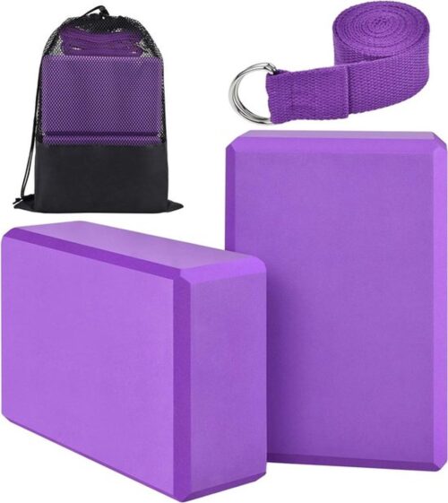 Yogablokblokken Set van 2 Yogablok en riem Yogablokken Jogablok Set van 2 Yogasteen Groot yogablok Balansblokken Schuimblokkubus met opbergtas voor yogablok [4 stuks]