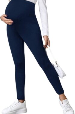 Zwangerschapslegging – Over de Buik – Zwanger – Legging – Comfortabel – Casual – Stijlvolle Legging – Zwangerschap – Sportlegging – Ideaal voor Workout – Yoga – Dagelijks Gebruik – Donkerblauw – Marineblauw – Blauw – Maat M