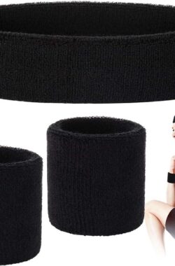 Zweetbandenset voor mannen en vrouwen – sporthoofdband en armbanden – badstof armband – pols zweetband – vochttransport – zweetabsorberende hoofdband Zweetband